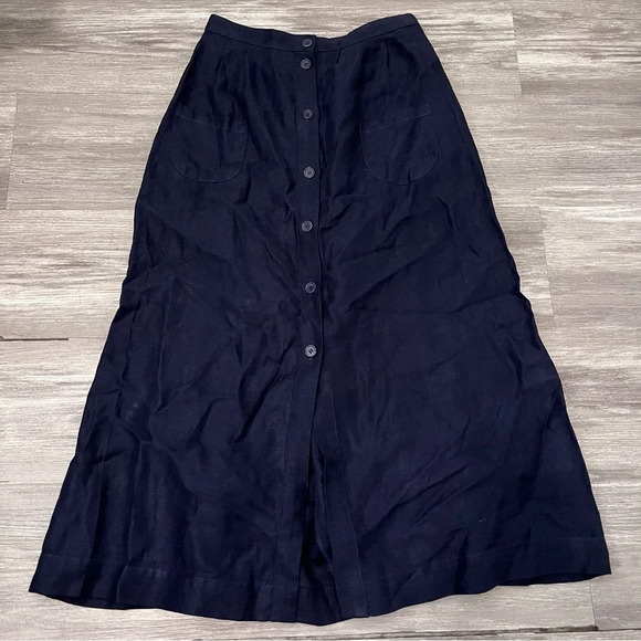 Reformation Dresses & Skirts - Reformation 100% Linen Navy Maxi Midi Skirt Womens Sz 2 Front Pockets & Buttons